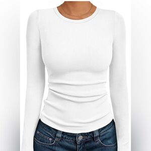 Automet | Ladies White Long Sleeve Ribbed Shirt Top | Size Medium | NWOT